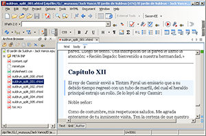 Una ventana de edición de código XHTML de Oxygen XML editor.