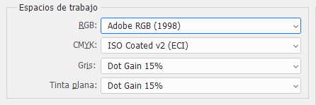 El espacio de trabajo RGB en Adobe Photoshop.