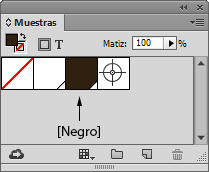 La muestra Negro es una muestra predeterminada de Adobe INDesign CC.
