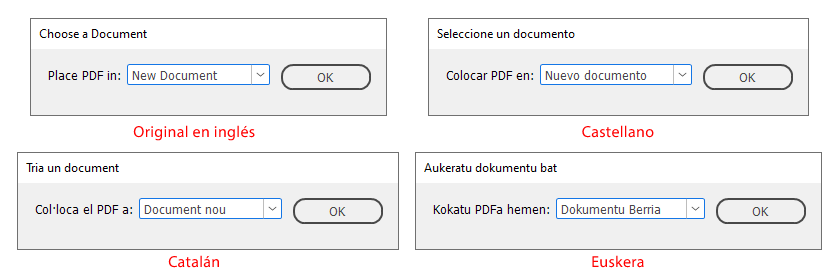 El script original y tres traducciones: Castellano, catalán y euskera.